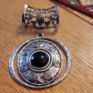 Source Unknown Silver and Black Swirl Brooch